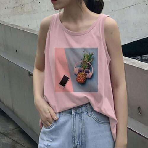Women Vest Tank Tops CamisoleFashion Pineapple Print Couple T-shirt Streetwear Harajuku Casual Sleeveless Large Size 2020 Summer