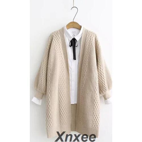 Spring Sweater Cardigans Women 2019 V-neck Lantern Sleeve Open Stitch Loose Sweater Jacket Cheap Clothes Female Knit Coat Xnxee