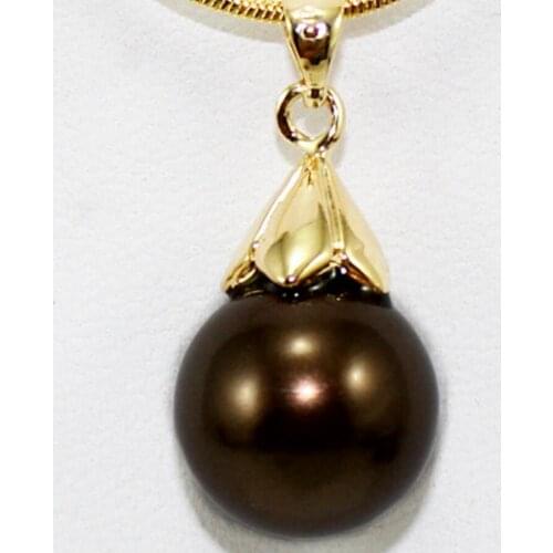 Womens fashion metal gilded Brown round shell pearl Pendant Necklace