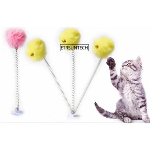100Pcs Funny Cat Ball Toys Feather Spring Sucker Toys for Cat Playing Pet Cat Toy Training