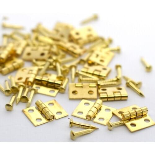 20Pcs Pure Copper Mini Flat Small Box Folding Butt Hinges Door DIY Craft Supplies Jewelry Box Decor 8*10mm (80Pcs Nails)
