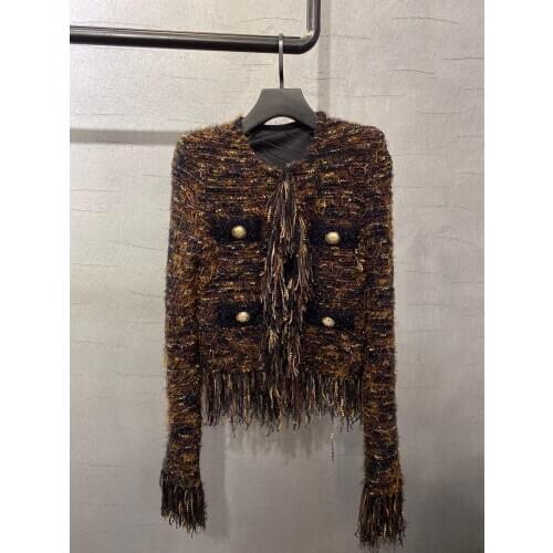 2020FW High Quality Women Tweed Jacket Female Luxury Fashion Tassel Outerwear Coat Ddxgz1 11.19
