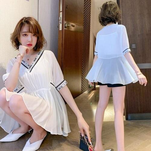 2079# V Neck Blouse + Maternity Pants Two-piece Maternity Clothes Stylish Short Sleevess Set Pregnant Women Pregnancy Clothes