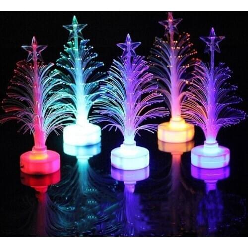 7Colors Fiber Optic LED Light-Up Mini Christmas Tree With Top Star Battery Powered Night Light Xmas Decor Lamp Children Gift