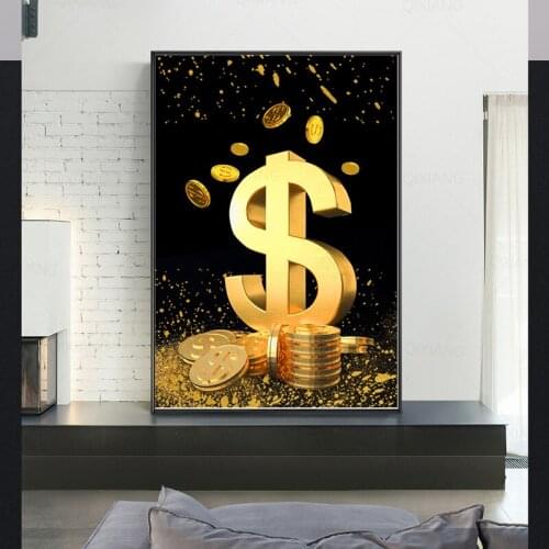 Abstract Golden Dollar Sign Rich Money Canvas Painting Wall Art Posters Prints Wall Pictures for Living Room Home Cuadros Decor