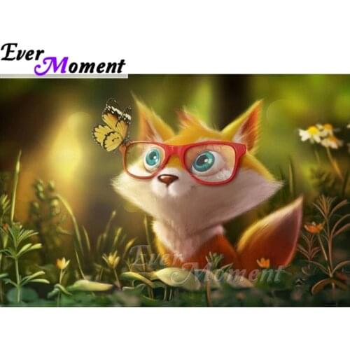 Ever Moment Diamond Painting Little Fox with Glasses Butterfly 5D DIY Full Square Drill Mosaic Diamond Embroidery ASF2025