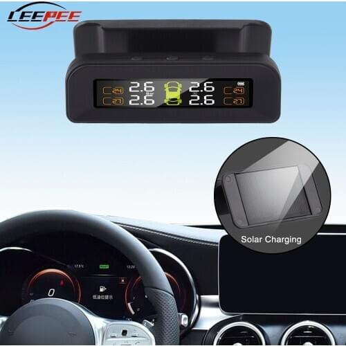 LEEPEE Car Accessories Universal TPMS Car Tire Pressure Monitor System Auto Tyre Temperature Alarm Systems Solar Power LCD
