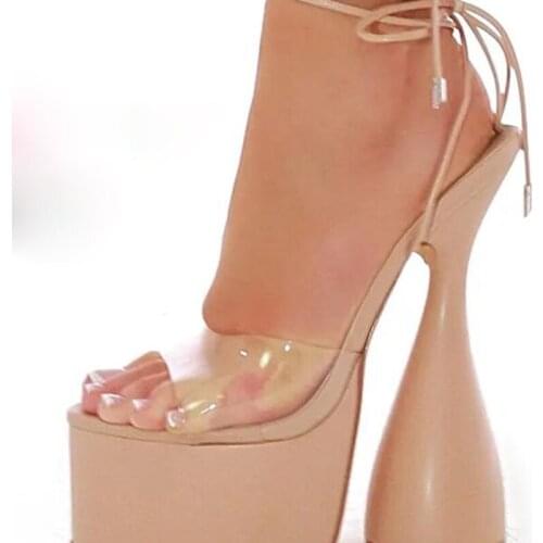 Black Ankle Strap Heel Sandal Fashion Transparent Platform Gladiator Sandals Women Summer High Heels Sandals Chunky Shoes