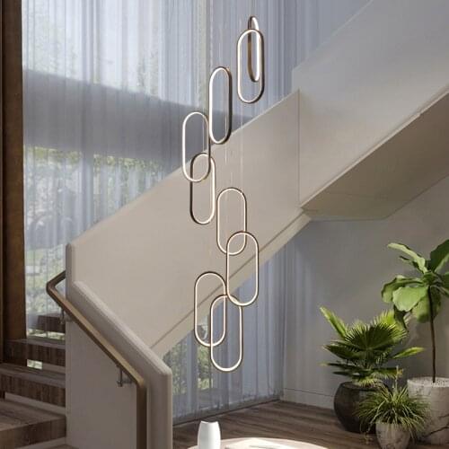 Black/White Pendant Light Modern Minimalist Duplex Hall Nordic Living Room Lamp Villa Spiral Staircase Long Hanging Lights