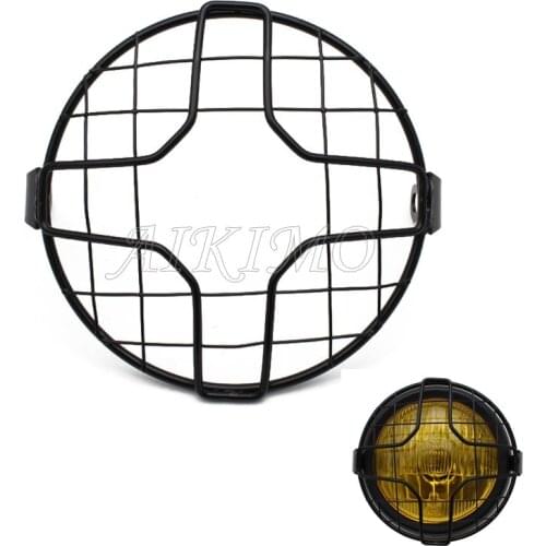 Black Motorcycle Headlight Protector Cover Metal Retro HeadLamp Mesh Grille Lampshade For Universal Harley Triumph Honda