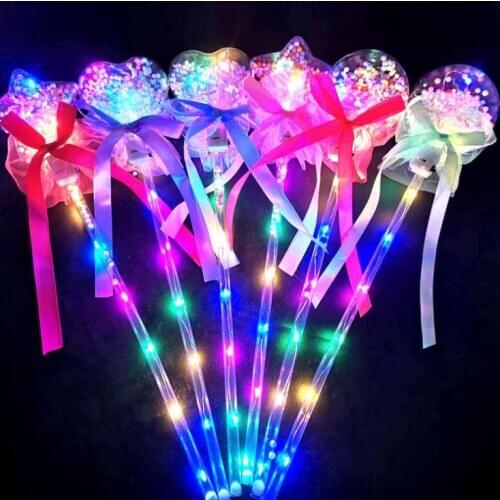 Kids LED Lighting Magic Wand Fairy Sticks Bow Handheld Heard Round Star Shape Wedding Party Concert Decor Valentine Gift SN3404