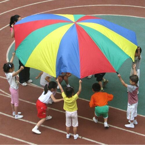 Dia 2m Children Sports Outdoor Rainbow Umbrella Parachute Toy Parents Kids Sports Development Jump-sack Ballute Play Parachute