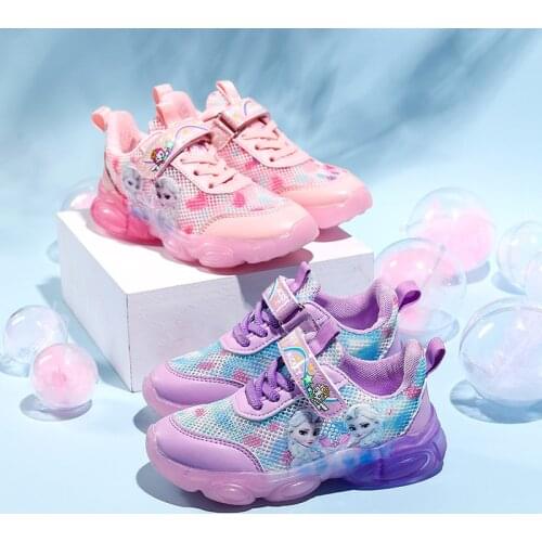 Disney Summer Girls Casual Shoes Frozen Princess Mesh Childrens Sports Shoes LED Fashion Student Lightweight Casual Shoes