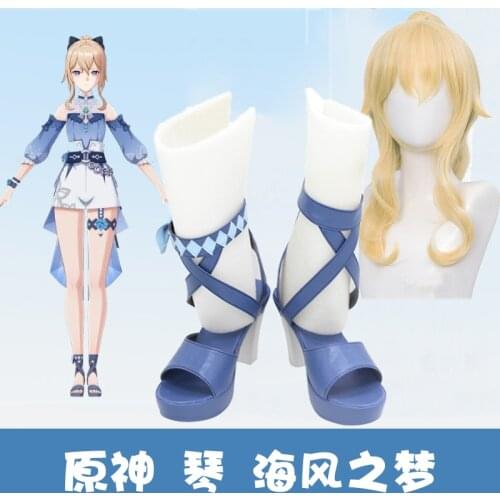 Genshin Impact Sea Breeze Dandelion Jean Cosplay Shoes Swimsuit Skin Lovely Uniform Pool Party Summer Swimwear Women Wig Hairs