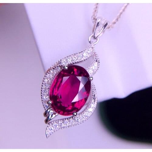 E527 Fine Jewelry Real 18K Gold 100% Natural Rubillite Tourmaline 2.2ct Gemstones Diamond Pendants Necklaces