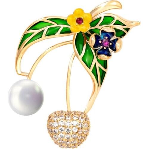 European and American Cherry Brooch Accessories Jacket suit Fashion Temperament Corsage Fixed Decorative Pin Cute Fresh Girl