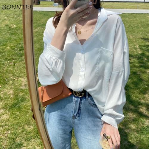 Shirt Women Casual Loose Solid Lantern Sleeve Fashion Lazy All-match Summer New Sun-proof Female Tops Simple Daily Chic Harajuku