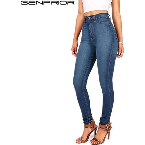 GENPRIOR 2018 Spring Sexy High Waist Skinny Jeans Women Softener Elastic Zipper Fly Cotton Slim Casual Pencil Pants Jeans Girl