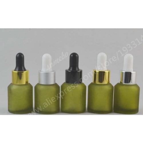 Hot sale 200 x 15ML Tender green Frost Glass Bottle With Dropper , Cosmetic Essence Emulsion Packing Bottle