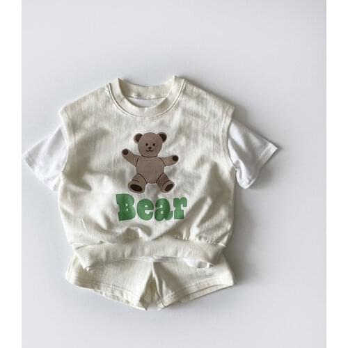 7477 Summer Boys And Girls 3-Piece Suit Korean Beat Short Sleeve Loose Casual Thin T-shirt And Shorts Kids Children Clothes Set