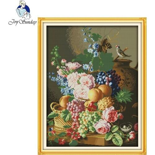 Joy Sunday flower style Beautiful vase cross stitch designs needlepoint patterns stitchery kits for home decoration