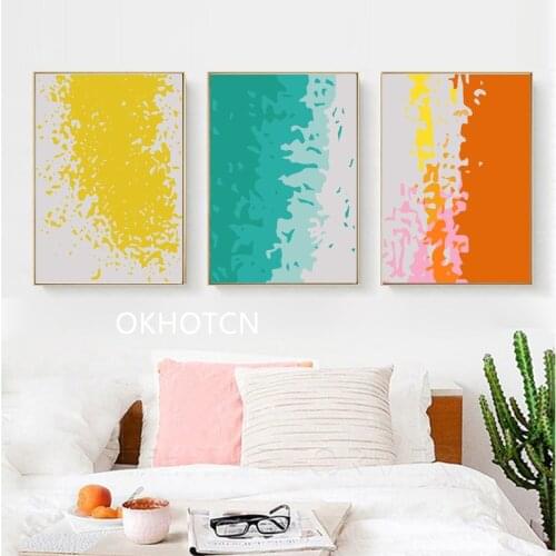 Colourful Style Yellow Blue Artistic Canvas Painting Nordic Poster Wall Pictures for Living Room Home Decoration Posters Prints