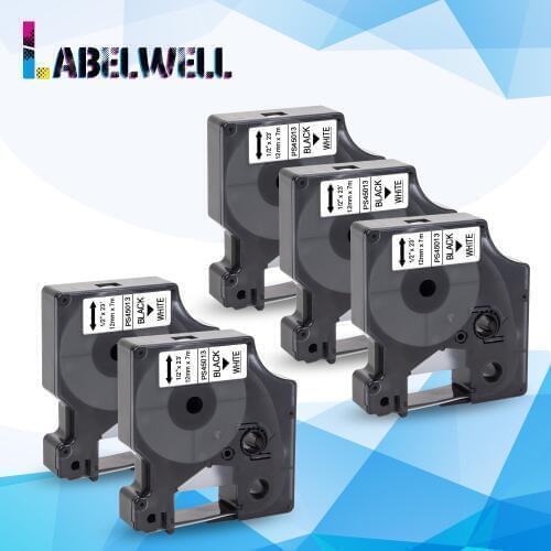 Labelwell 5pcs 12mm 45013 label tape Black on White printer ribbon replacement for Dymo LM280 LM160 LM150 LM420P label maker