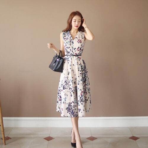 Fashion elegant women comfortable summer v-neck sun dress new arrival temperament party beach cute a-line dress gift a belt