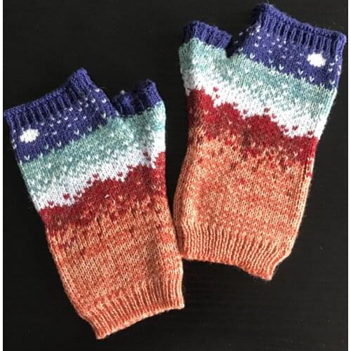 Fashion Lady Gloves Stitching Color Warm Knit Glove Half Finger Wrist Set Adult Driving Glove Winter Spiral Print Female Mitten