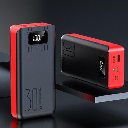 Power Bank 30000mAh Dual USB Portable Charger TypeC Flashlight External Battery Micro USB Lighting Power Bank For Mobile Phone