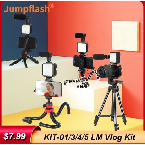 Jumpflash DSLR SLR Phone Vlog Tripod Kit with Remote Control Microphone LED Fill Light for Interview Live Recording YouTube