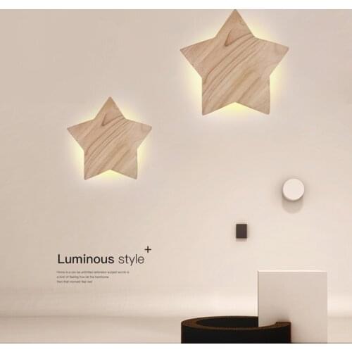 Wall Lamps Living Room Corridor wood Stair Lighting Decoration Star shape Bedroom Beside Lamp Hotel Room Wall Ligh