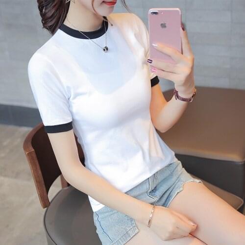MRMT 2021 Brand New Short-sleeved Womens T-shirt High Collar Temperament T-shirt for Female Thin Splice Tops Tshirt