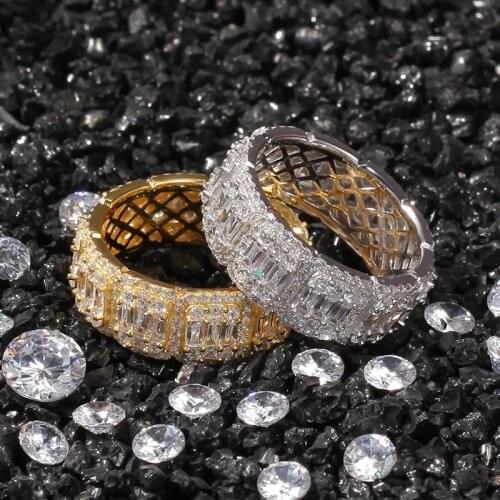 New Fashion Hip Hop Jewelry 8MM 10MM Full CZ Cubic Zircon Charm Iced Bling Tready Copper Zircon Ring for Men Women Gold gifts