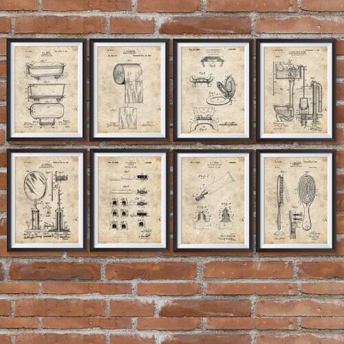 Bathroom Patents Blueprints Vintage Posters Wall Art Prints Bathroom Decor , Barbers Gifts Painting Pictures for Barber Shop
