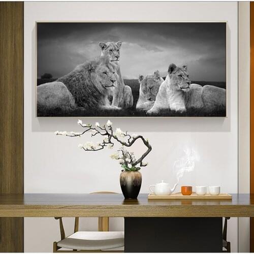 Poster Canvas Painting Happy Lion Family Wall Art Canvas Prints Poster Decorative Pictures For Wall Tableau Mural Tuinposter