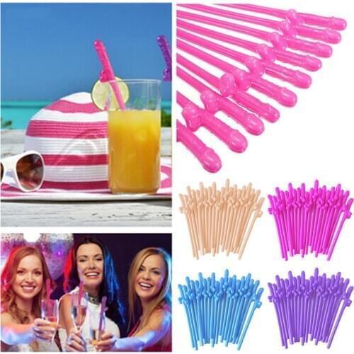 20Pcs Hens Night Party Accessory Plastic Willy Dick Dicky Straws Novelty Nude Straw for Bar Bachelorette Party supplies