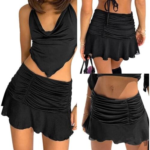 Pleated Sexy Mini Hem Ruffles New Skirt 2021 Summer Solid Color Y2k 90s High Waist Black White Pleated Female Skirt