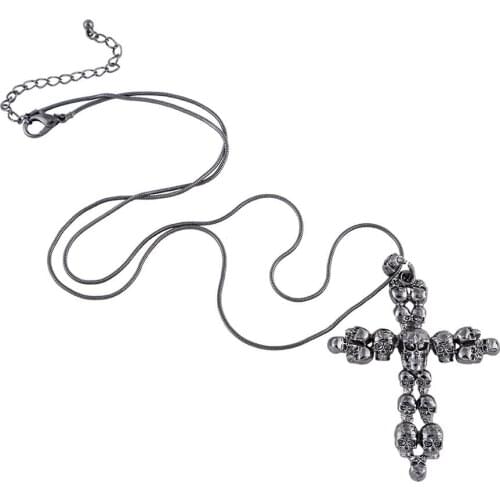 Hot selling fashion punk hip hop personality wild cross skull European and American retro simple unisex necklace accessories