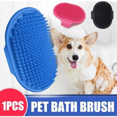 Dog Groom Brush Pet Bath Comb Brush Massage Rubber Comb Adjustable Ring Handle for Pet Cat and Dogs SNO88