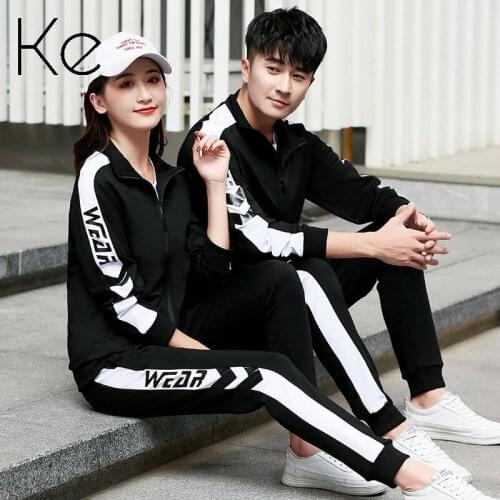 Ke Spring and autumn running sports suit men and women couple two-piece sportswear net red fashion suit casual loose tide
