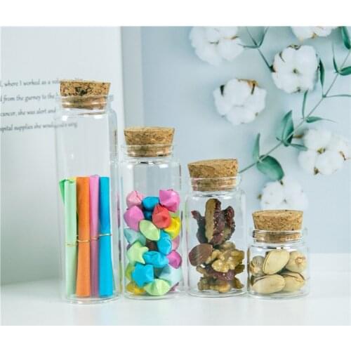 Glass Bottle with Cork Stopper Empty Jars Vial 20ml 50ml 90ml Sweets Vanilla Pill Food Perfume Gift Bottle Containers 50pcs