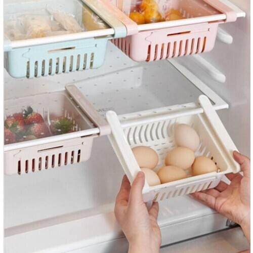 Fridge Storage Rack with Layer Partition Refrigerator Plastic Storage Holder Kitchen Pull-out Drawer Bathroom Shelf Space Saver