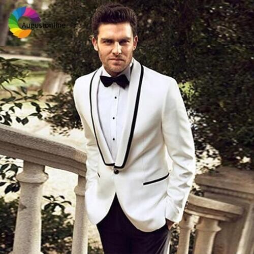 Tailored Made White Men Suits For Wedding Bridegroom Groomsmen Slim Fit Formal Prom Groom Tuxedo Best Man Blazer Jacket+Pants