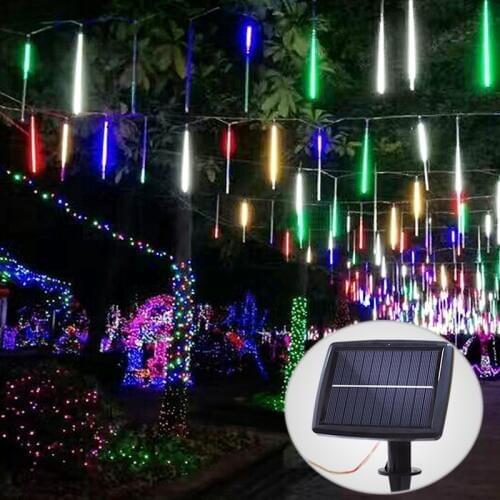 Solar Outdoor String Lights 200 LED Meteor Tube Outdoor Waterproof Fairy String Lightting for Garden Patio Yard Christmas Trees