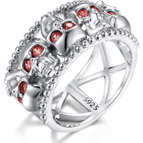 Utimtree Creative Skull Shape Wide Hollow Out Rings with AAA Cubic Zircon Fashion Party Finger Ring Women Jewelry Anillos Bijoux