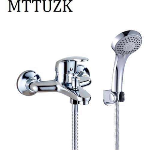 Vidric Chrome Brass Shower Set Hot and Cold Mixer Triple Taps Double Handle Shower Set Wall Mounted Bathtub Faucet Shower Set