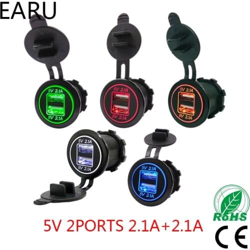 High Speed Car Charger Dual USB Vehicle DC12V-32V Waterproof 2 Port Power Socket Plug 5V 2.1A/2.1A LED Light Styling for Phone