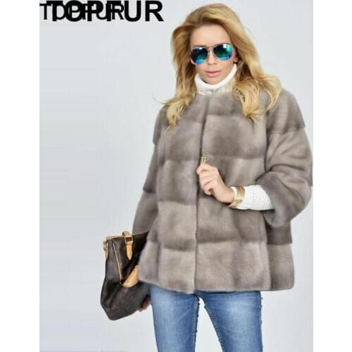 TOPFUR New Fashion Winter Short Female Coat Real Fur Coat For Women Natural Mink Fur Outerwear & Coats Black Basic Jackets