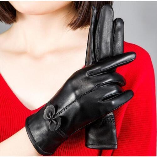 Womens winter genuine leather gloves ladys thicken warm fleece lining natural leather glove winter driving glove R297